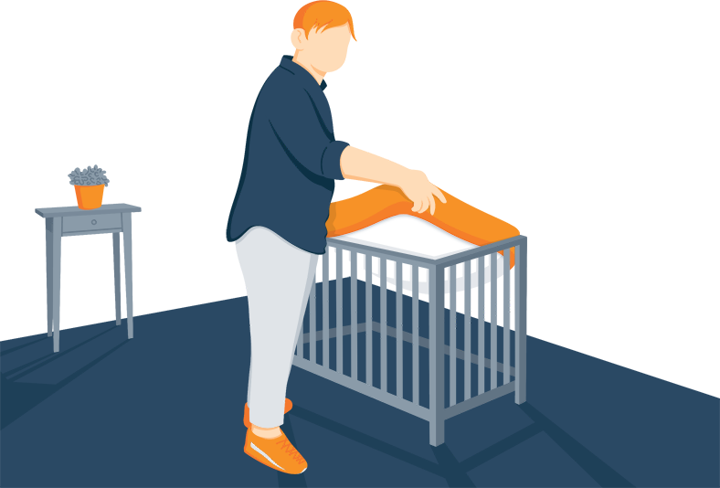 Illustration of a Dad Installing Mini Crib