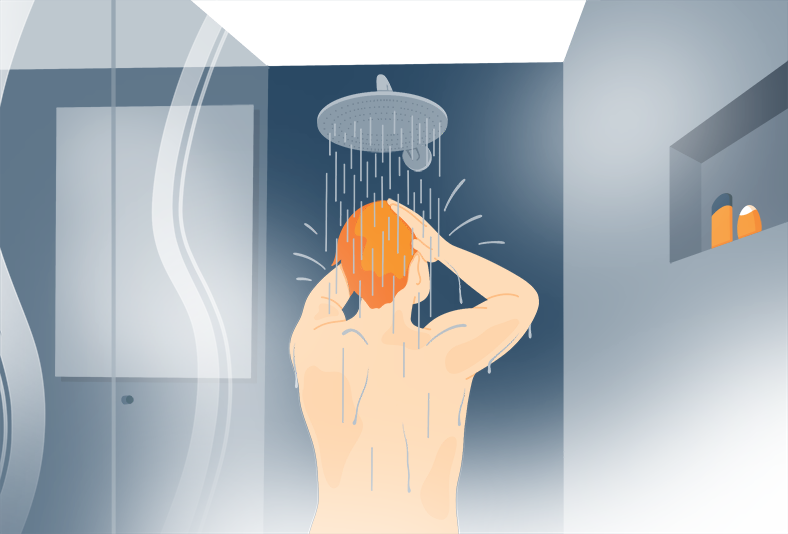 Illustration of a Man Showering Before Bed