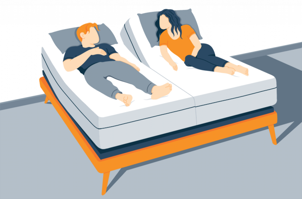 Illustration of a Couple Resting on a Split Adjustable Bed