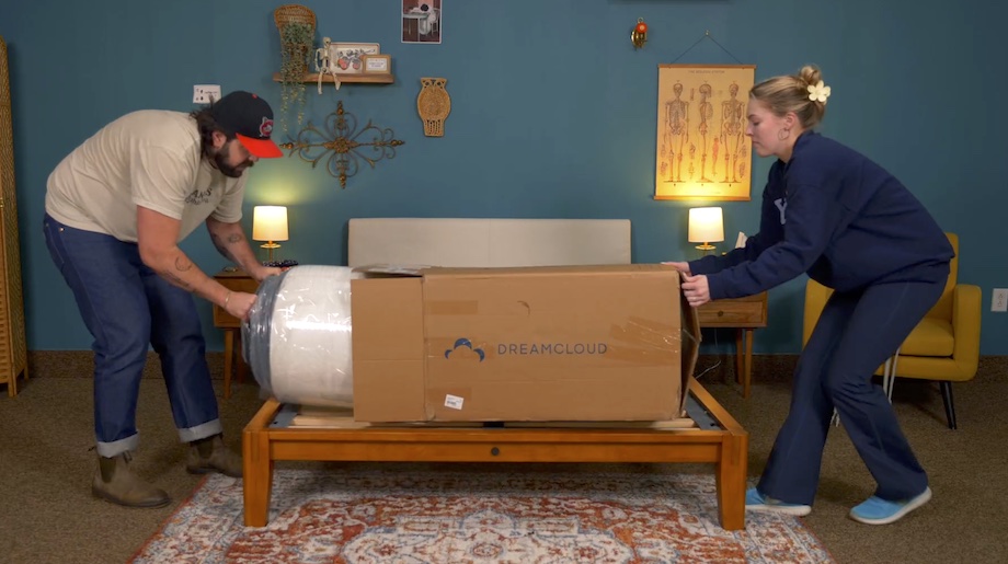 unboxing a DreamCloud mattress in a box