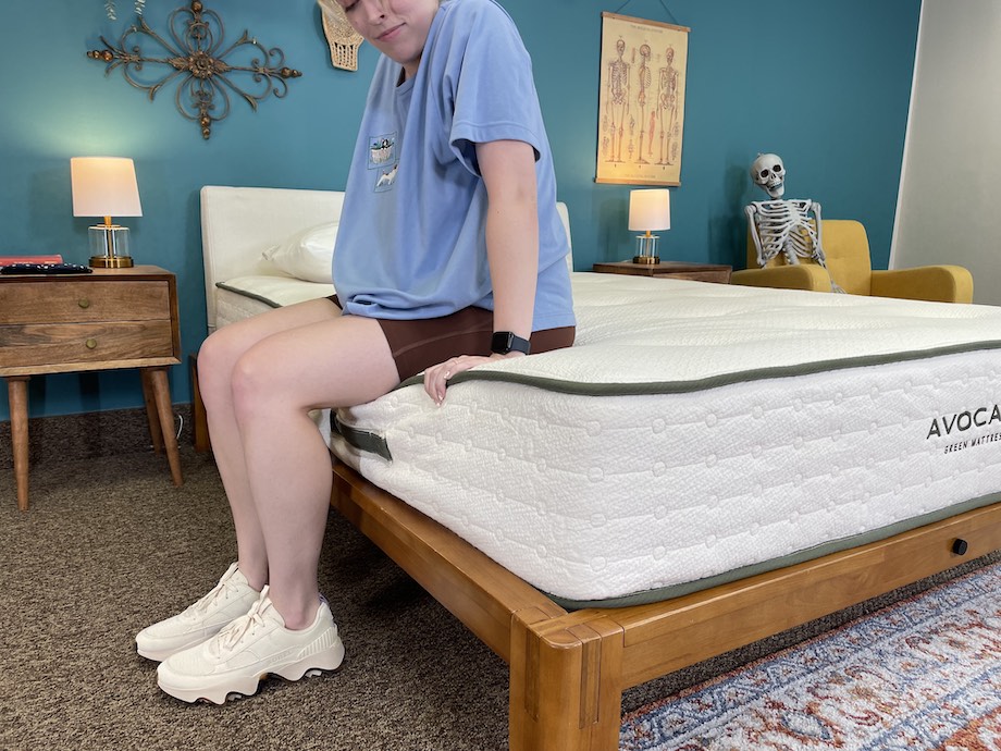 Testing the edge support for the Avocado Green Mattress